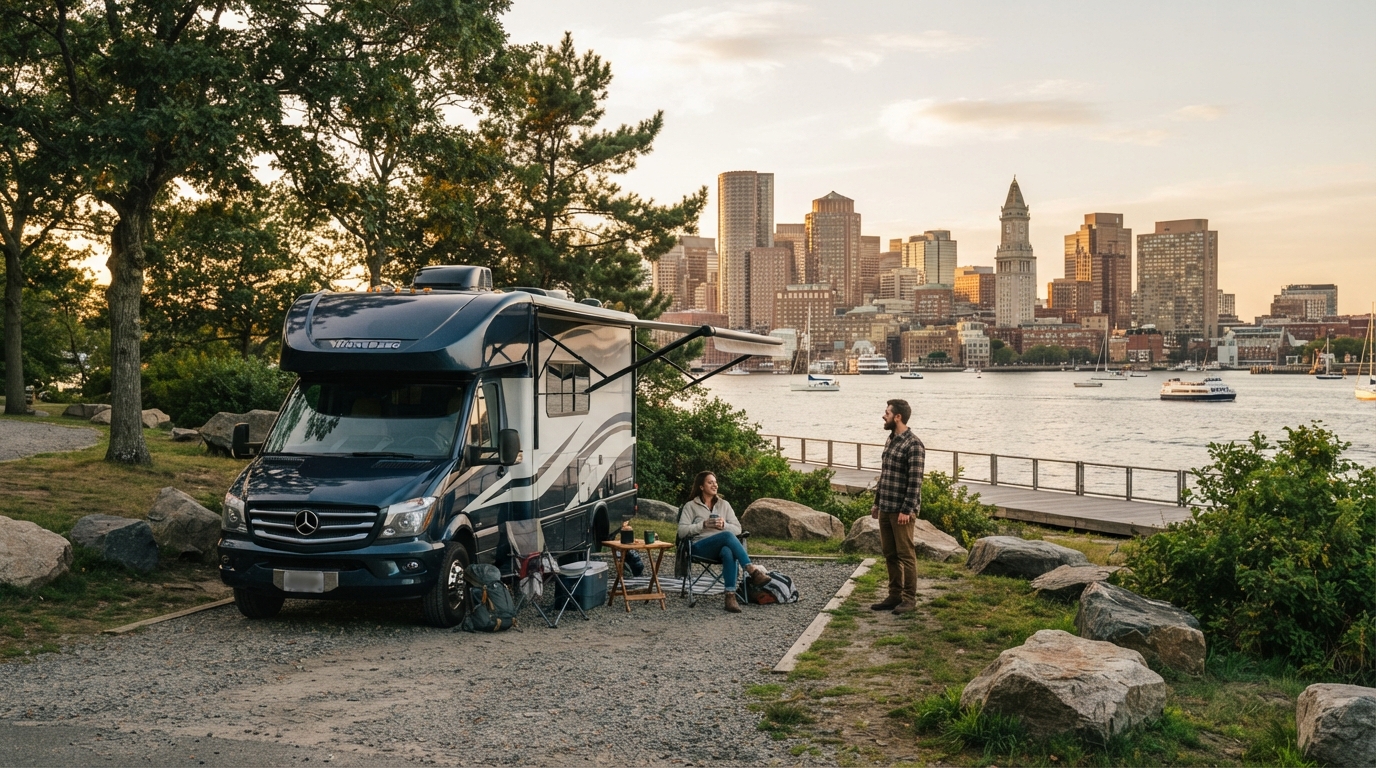 Boston to Philadelphia - Through History and Heritage — campground with a motorhome