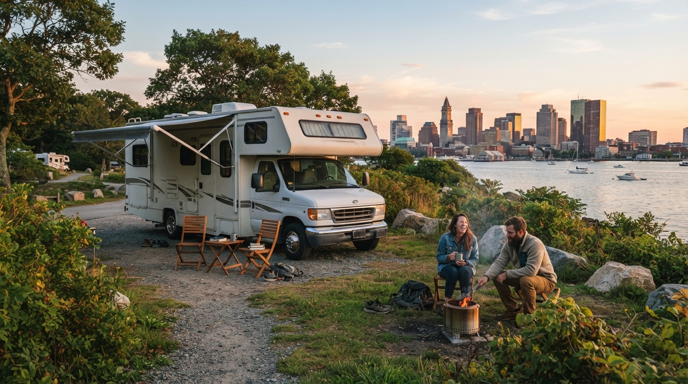 Boston Roundtrip- 9 days — campground with a motorhome