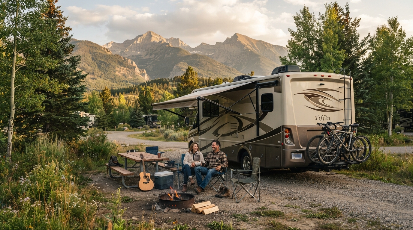 Bozeman Roundtrip - Yellowstone and Tetons — campground with a motorhome
