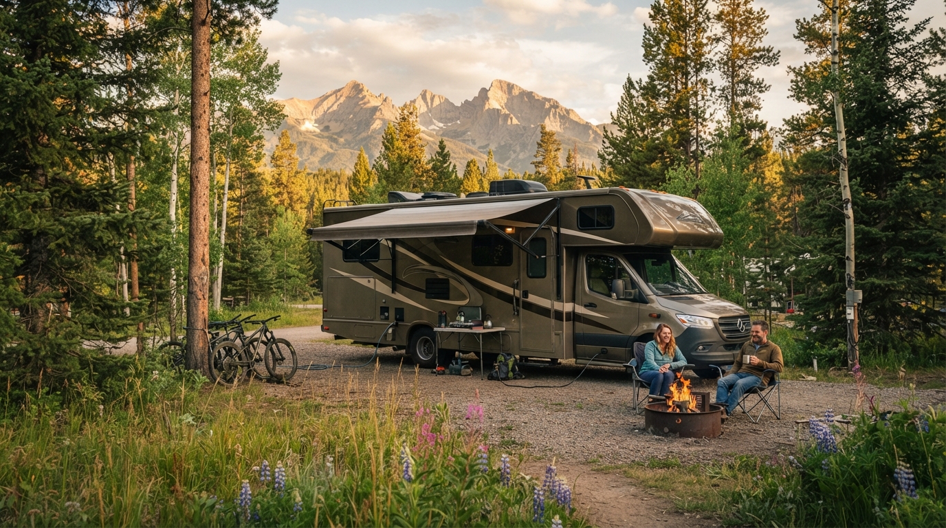 Bozeman Roundtrip - Going to the Sun — campground with a motorhome