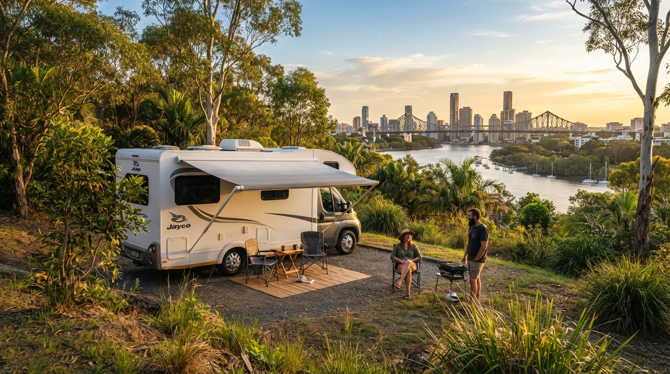 Brisbane to Perth - From East to West: The Aussie Exploration Express — campground with a motorhome