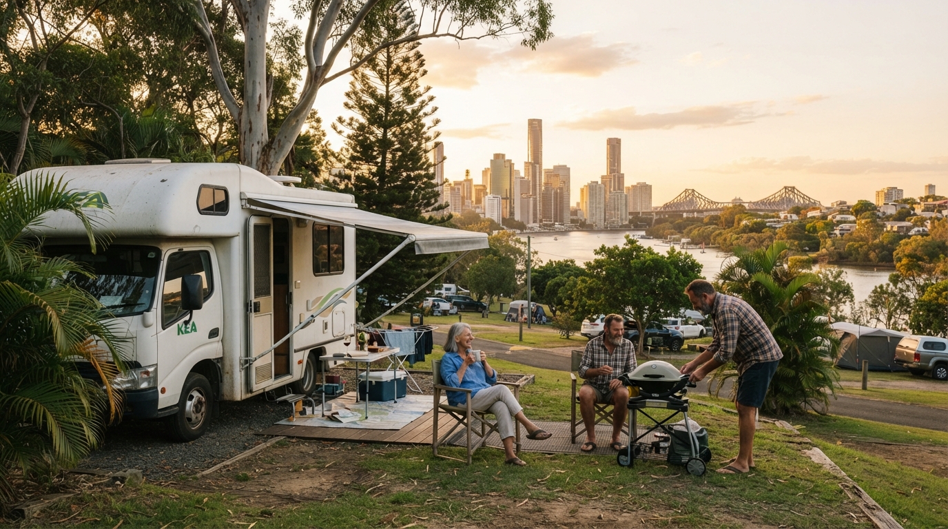 Brisbane to Broome - The Northern Crossing Adventure — campground with a motorhome