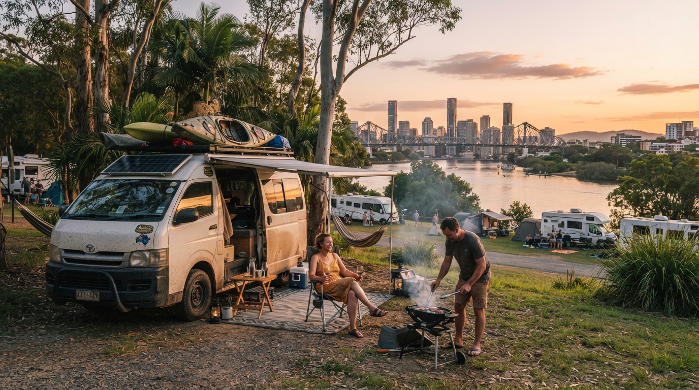 Brisbane roundtrip - The East Coast & Inland Explore — campground with a motorhome