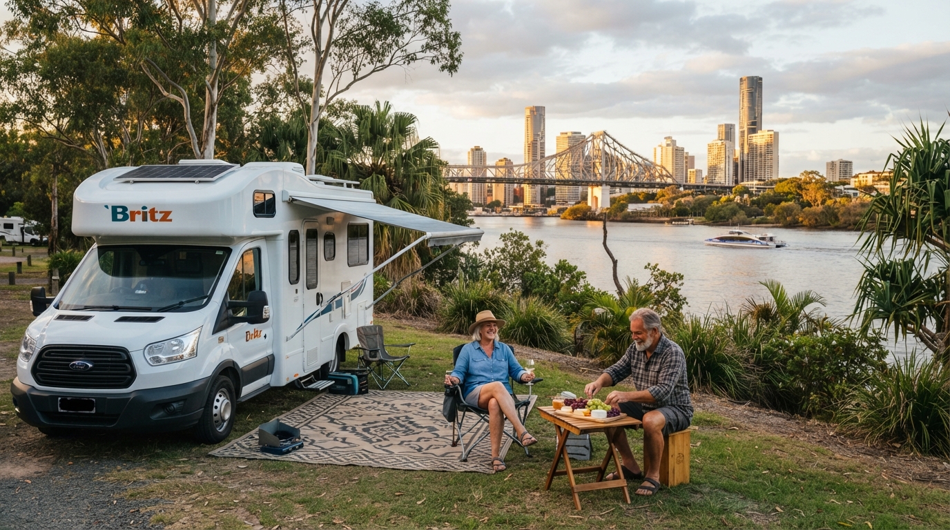 Brisbane to Melbourne - Family Fun Trek — campground with a motorhome
