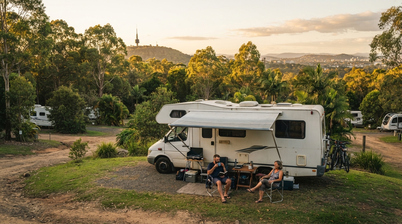Brisbane to Melbourne - Coastal Wonders Journey — campground with a motorhome