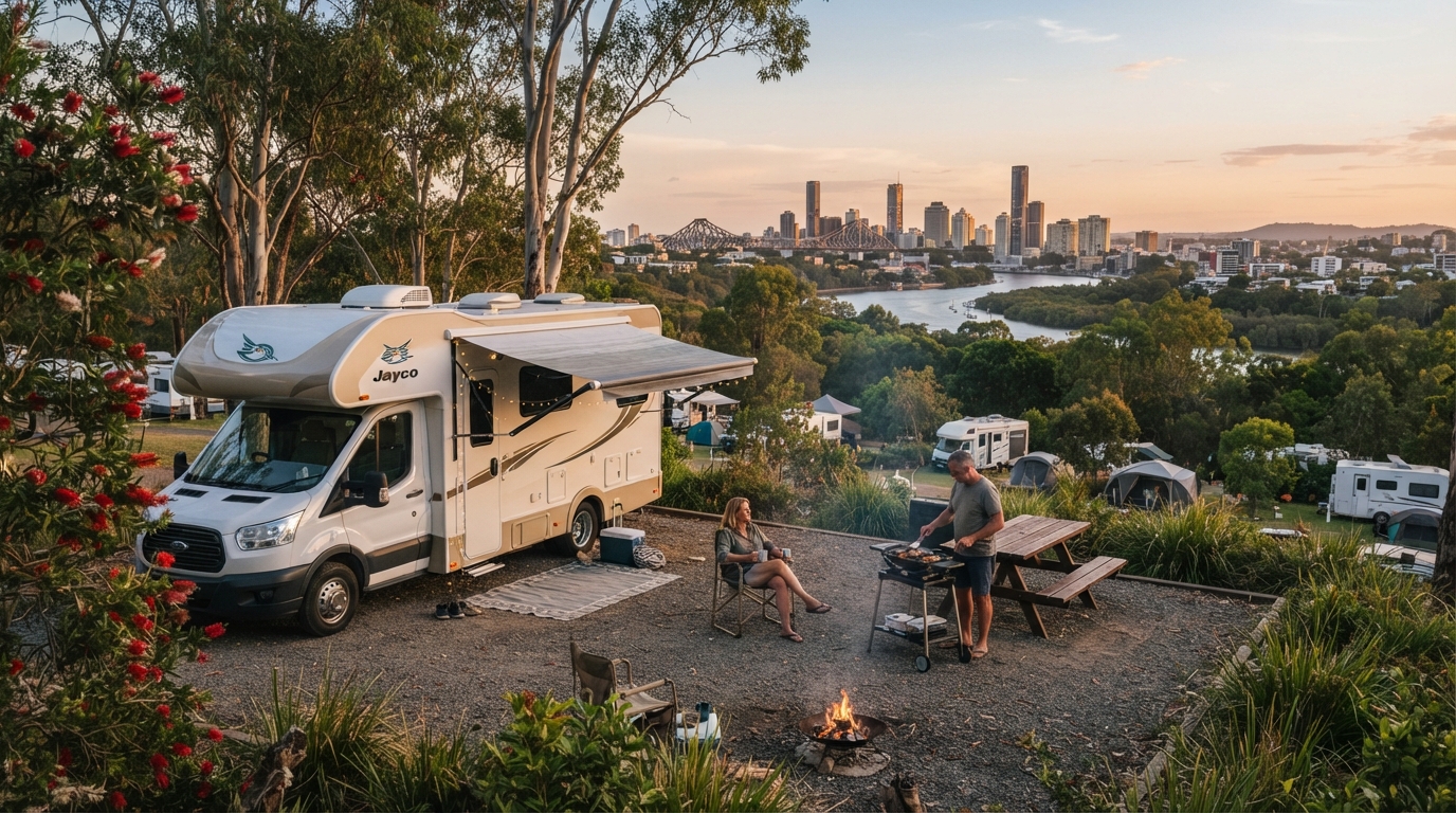 Brisbane Roundtrip — campground with a motorhome