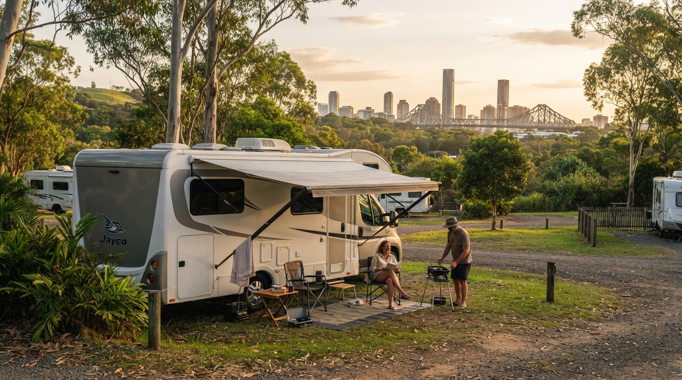 Brisbane Round trip (south) - An East Coast & Inland Escape — campground with a motorhome