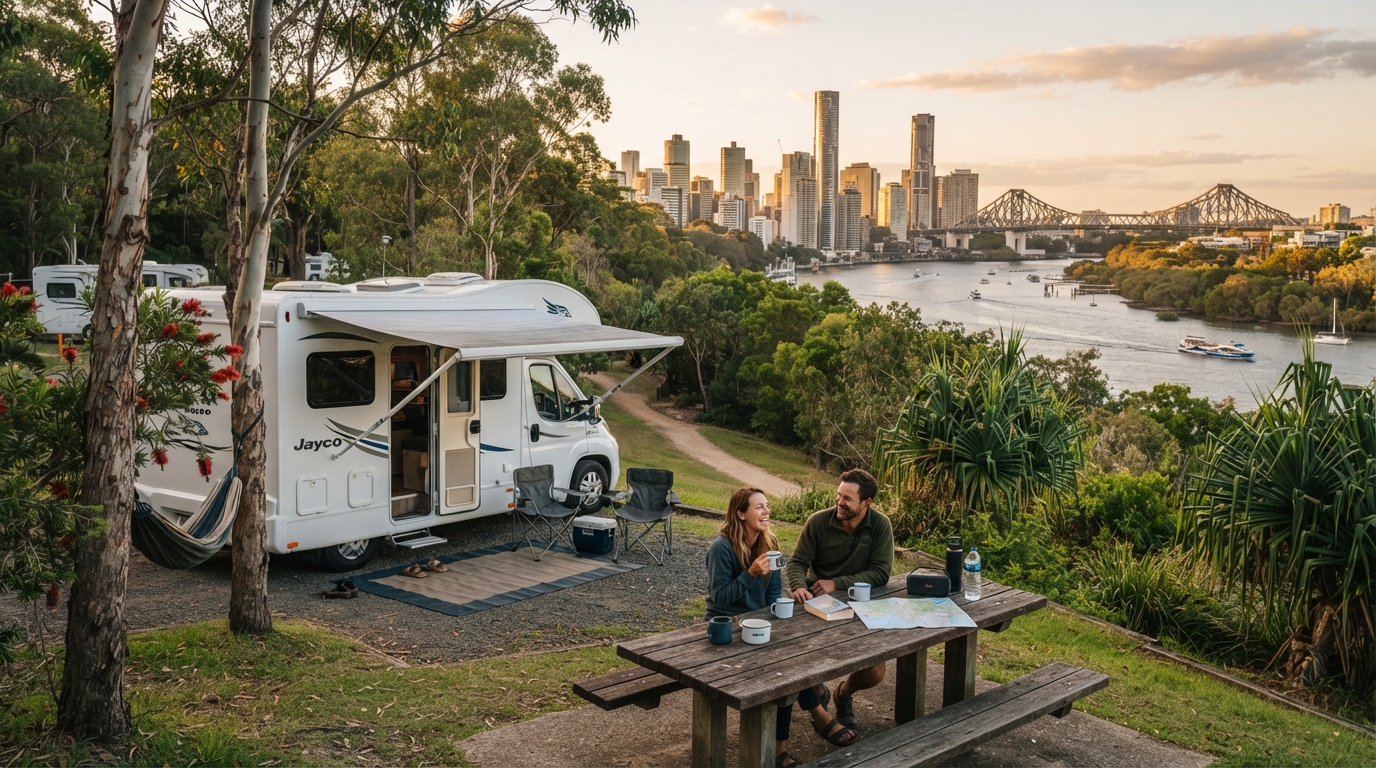 Brisbane to Melbourne - Family Fun Trek — campground with a motorhome