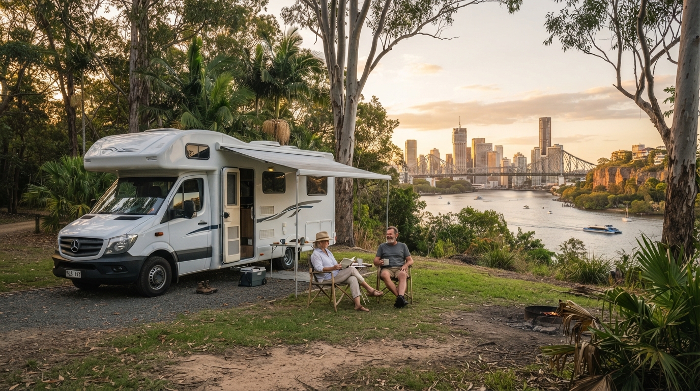 Brisbane to Darwin — campground with a motorhome