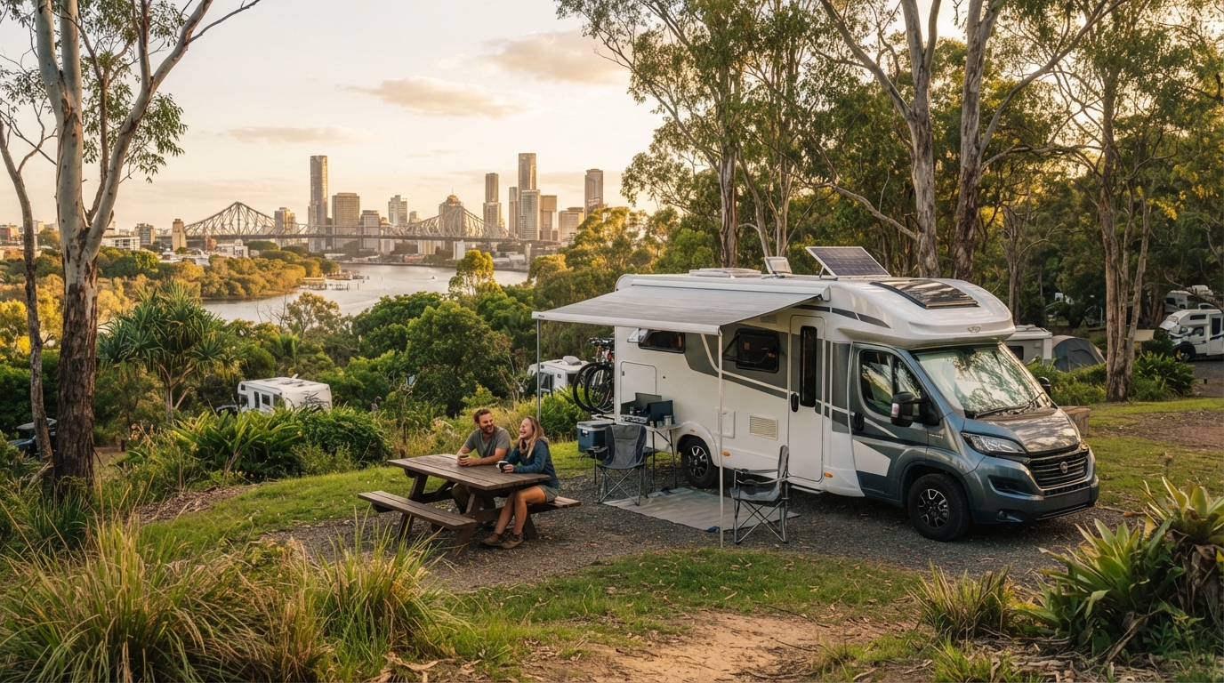 Brisbane to Darwin — campground with a motorhome