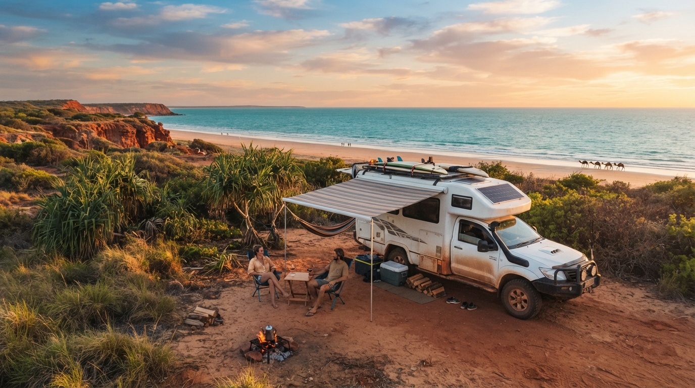 Broome to Melbourne - Rugged Routes and City Lights — campground with a motorhome