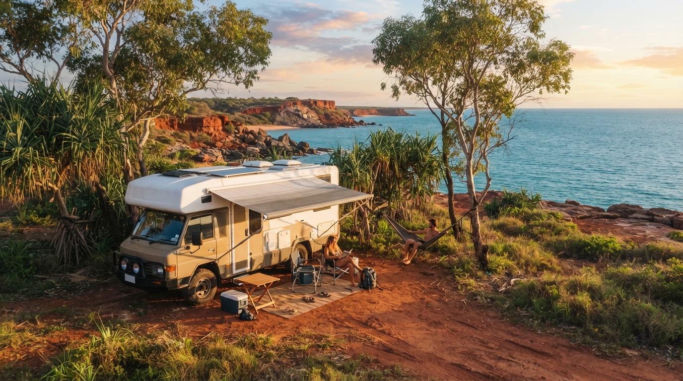 Broome to Perth — campground with a motorhome