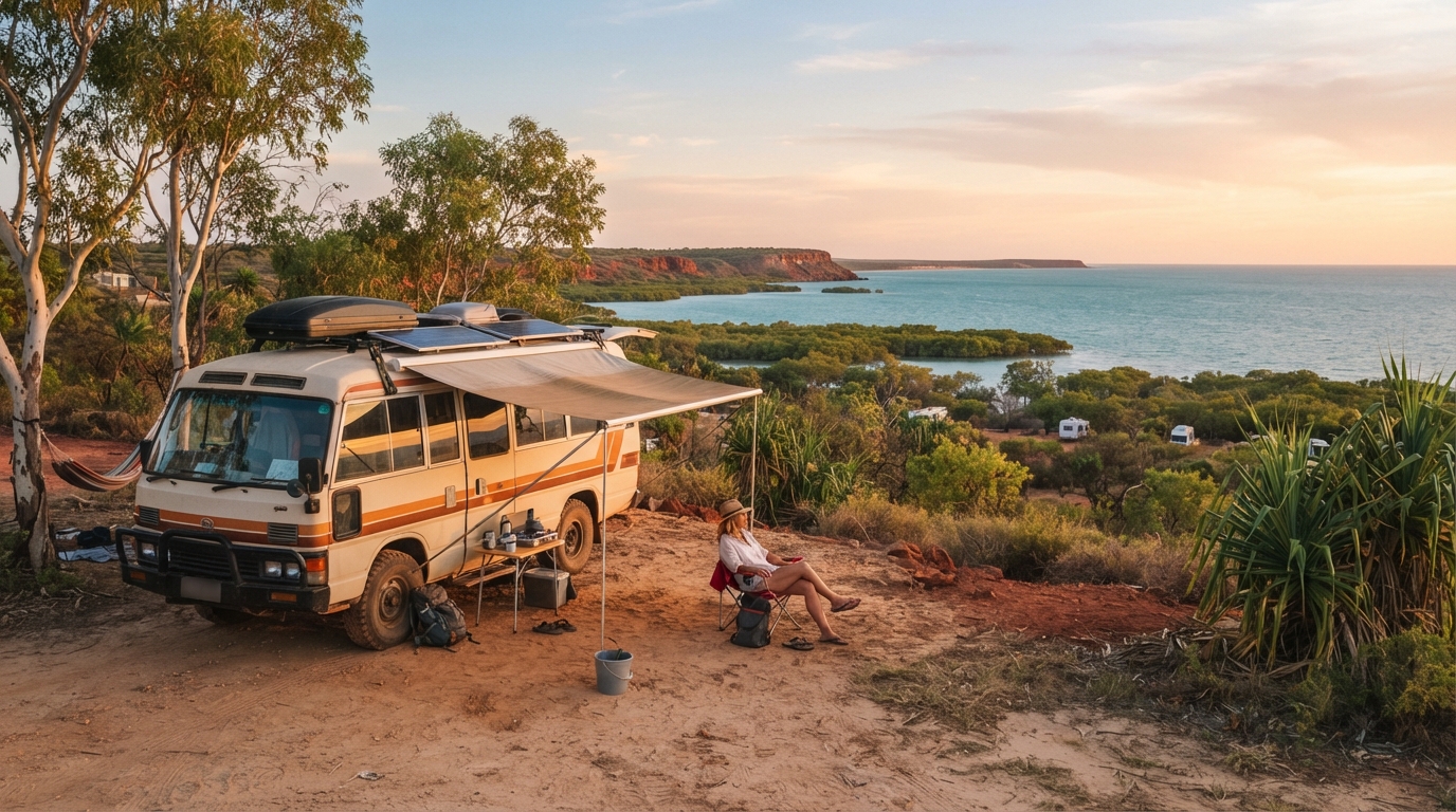 Broome round trip — campground with a motorhome