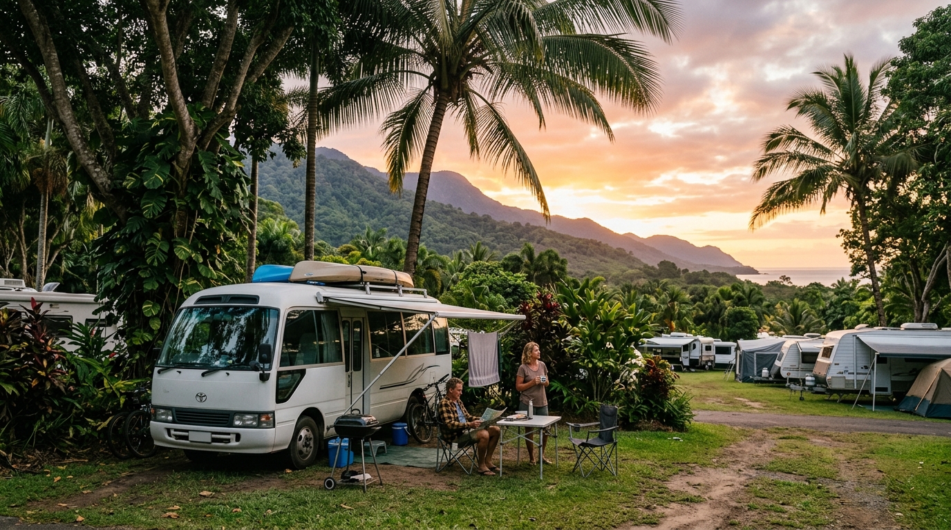 Cairns to Perth - The Great Aussie Cross-Country — campground with a motorhome