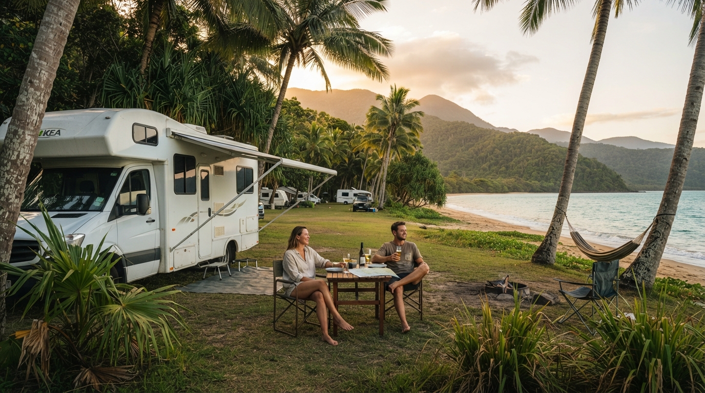 Cairns to Broome  - Via the Savannah Way — campground with a motorhome