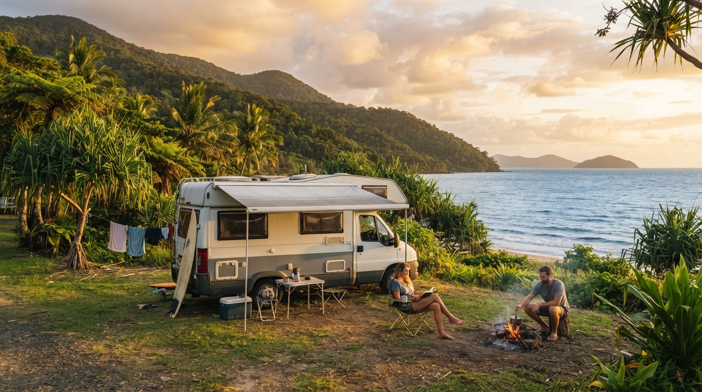 Cairns Roundtrip - The Epic Queensland Crossing — campground with a motorhome