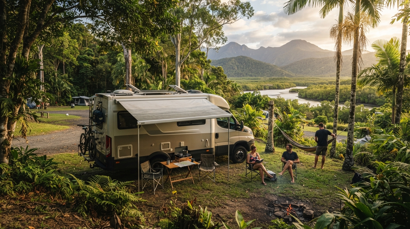 Cairns to Adelaide - The Great Aussie Adventure — campground with a motorhome