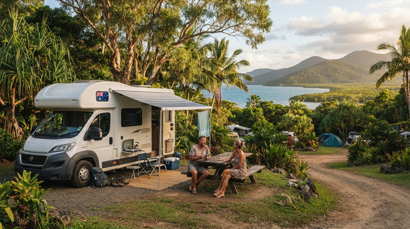 Cairns to Darwin- The Savannah Way — campground with a motorhome