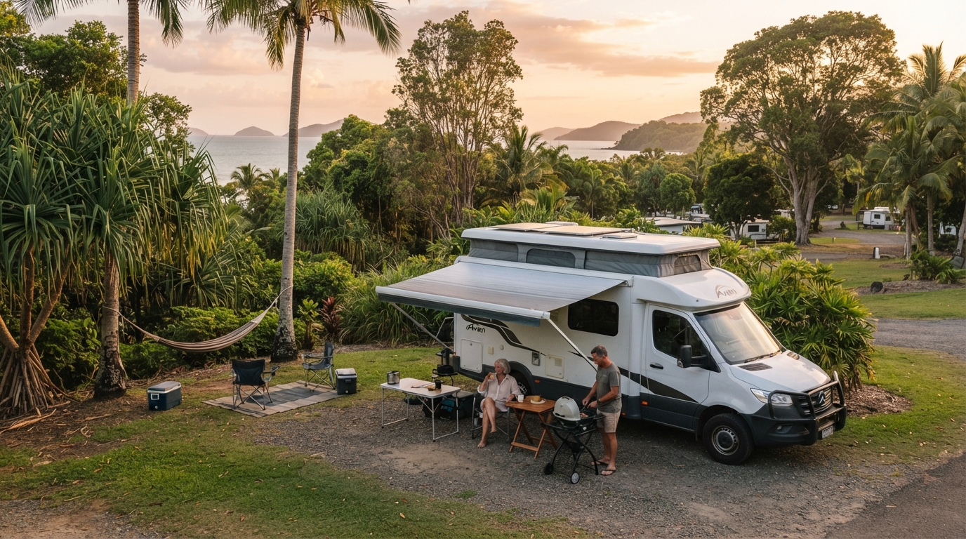 Cairns to Melbourne - The Great East Coast Adventure — campground with a motorhome