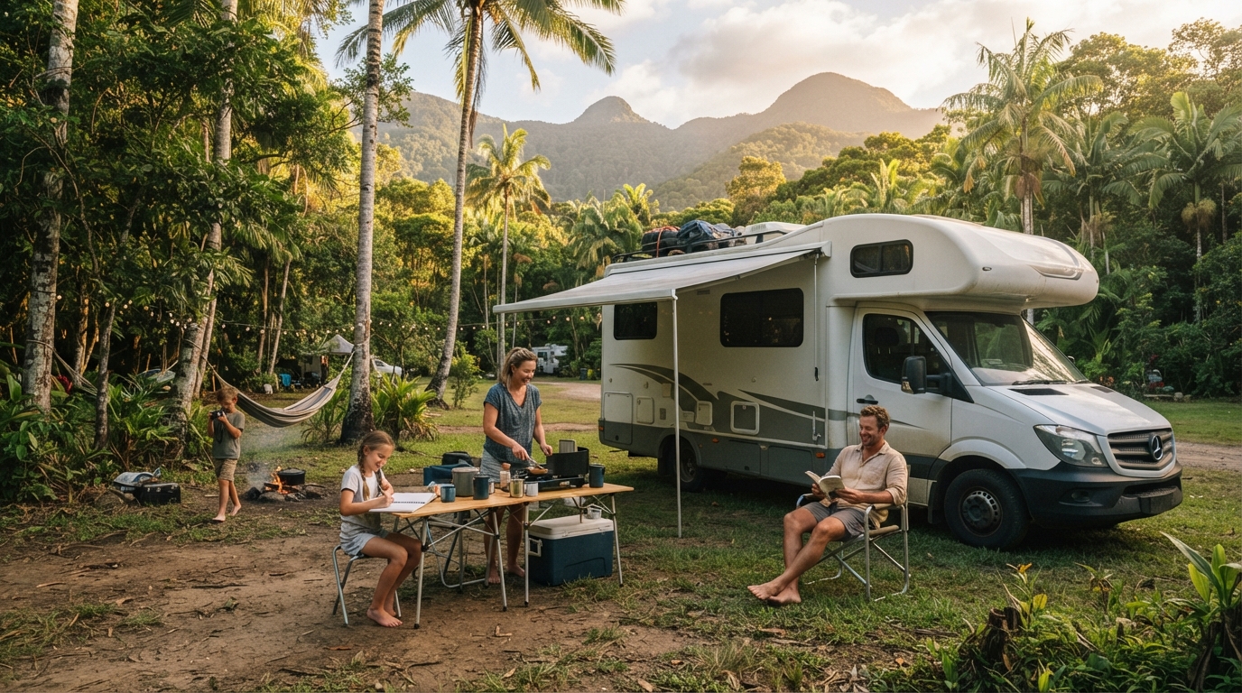 Cairns to Sydney - Coastline Discovery Adventure — campground with a motorhome