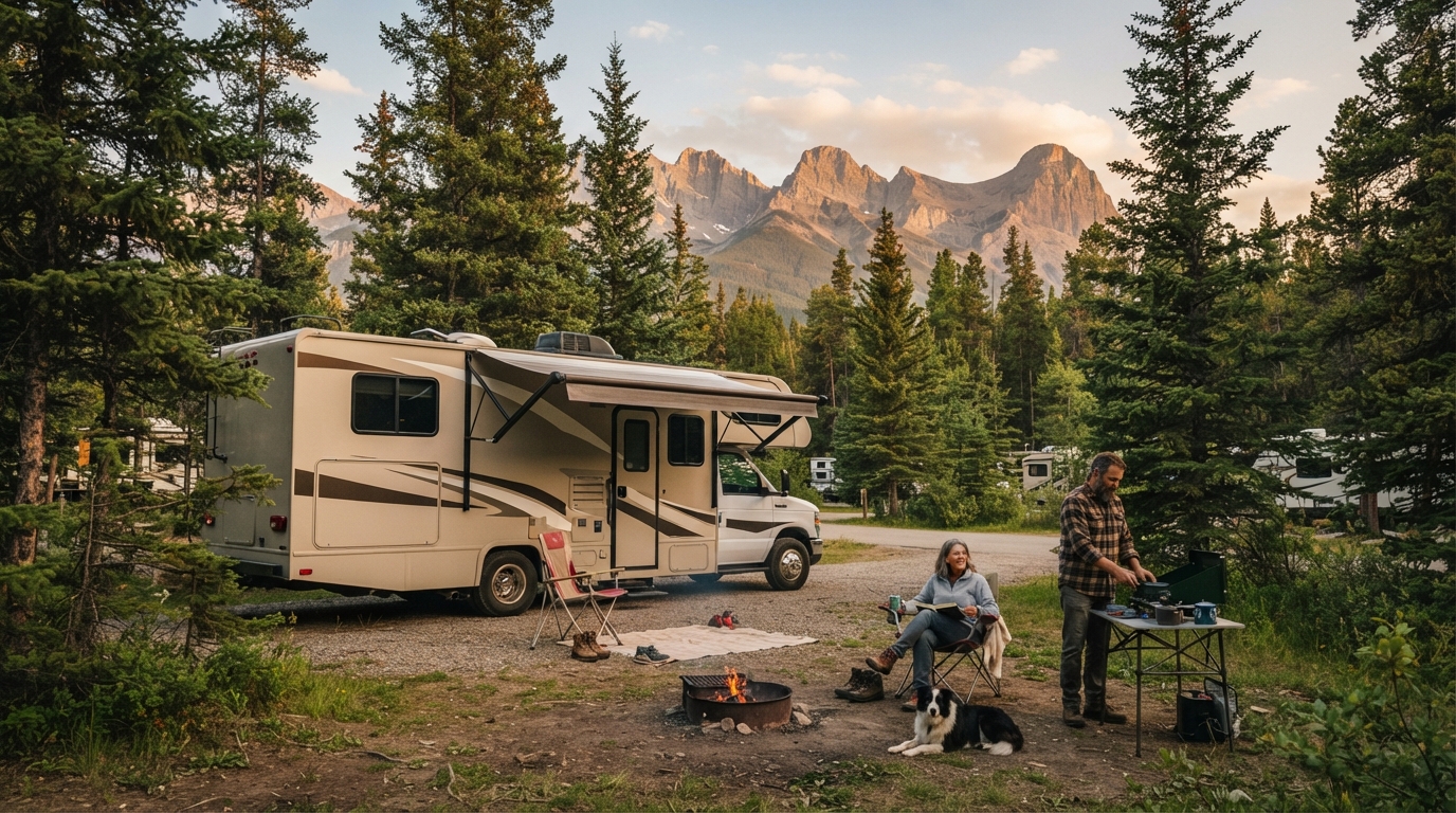 Calgary Roundtrip - The best of the Rockies — campground with a motorhome