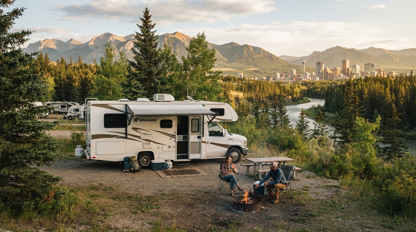 Calgary to Vancouver - Grizzlies, Geysers & Gondolas: A Family RV Trip Across the Rockies — campground with a motorhome