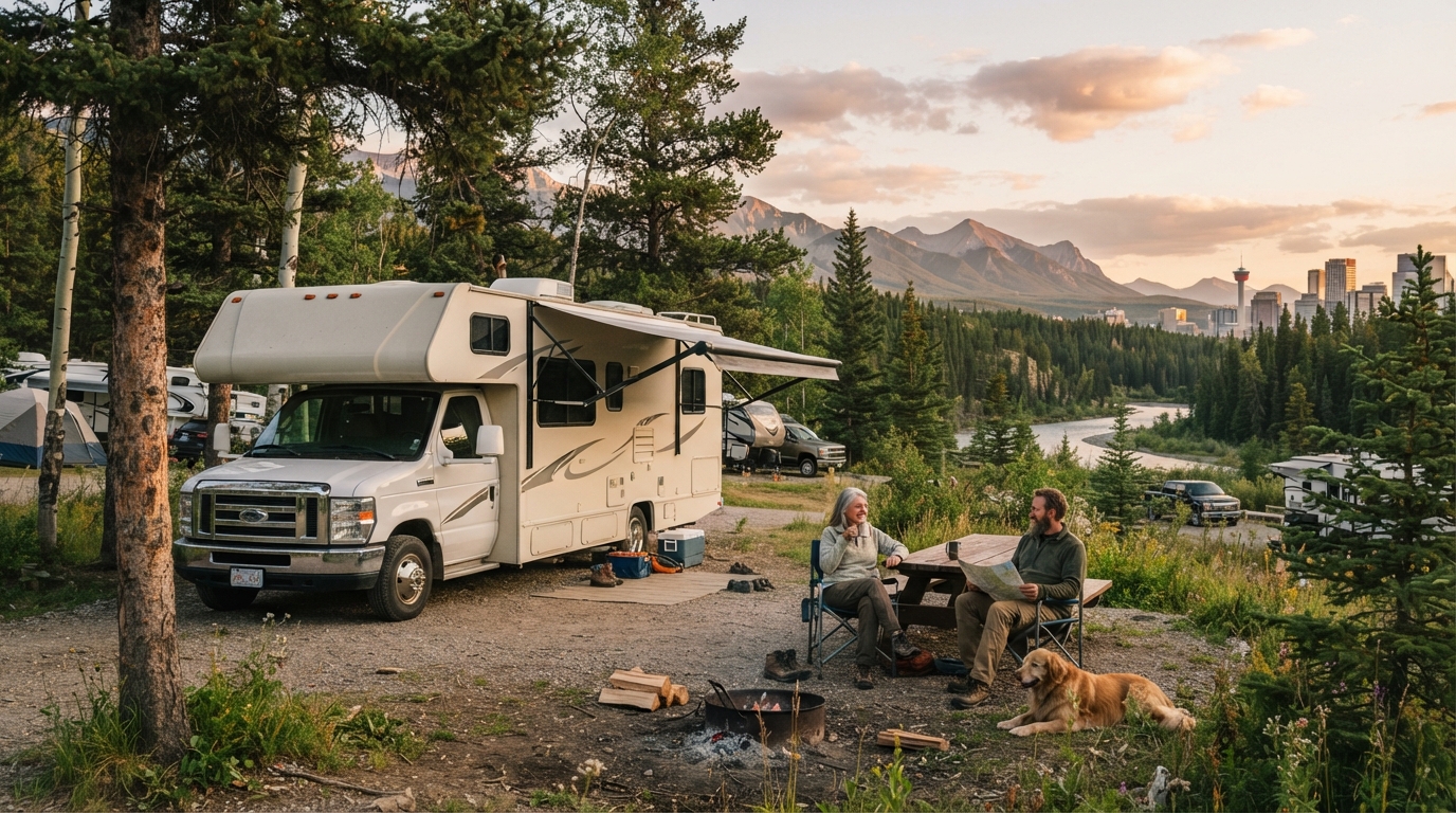 Calgary to Montreal — campground with a motorhome