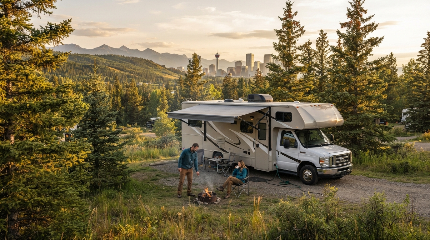 Calgary Roundtrip - Rockies okanagan and badlands — campground with a motorhome