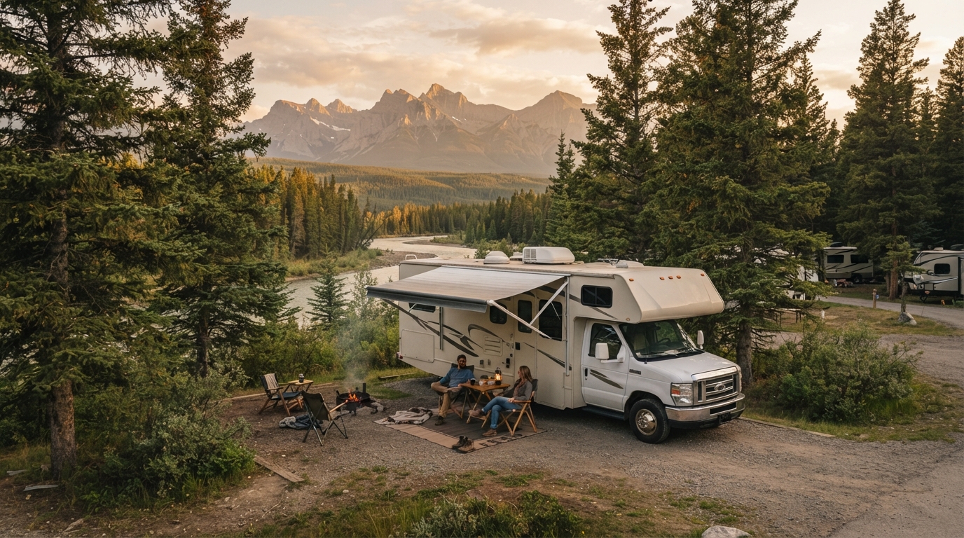 Calgary to Halifax - The Heritage and Nature Trail — campground with a motorhome