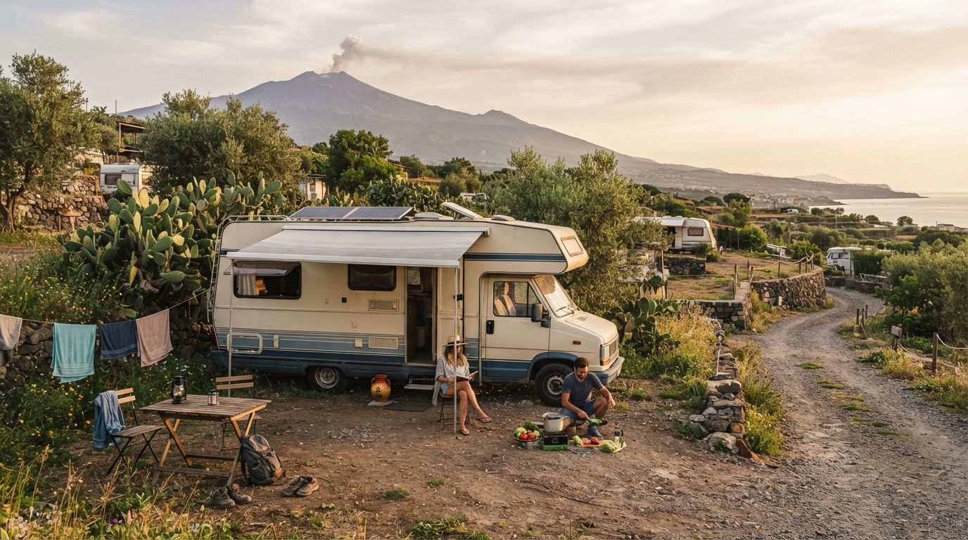 Catania Round Trip - The Sicilian Coast and Ancient Ruins — campground with a motorhome