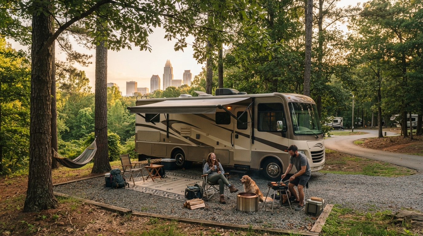 Charlotte to New York - The Carolina Piedmont to the Big Apple — campground with a motorhome