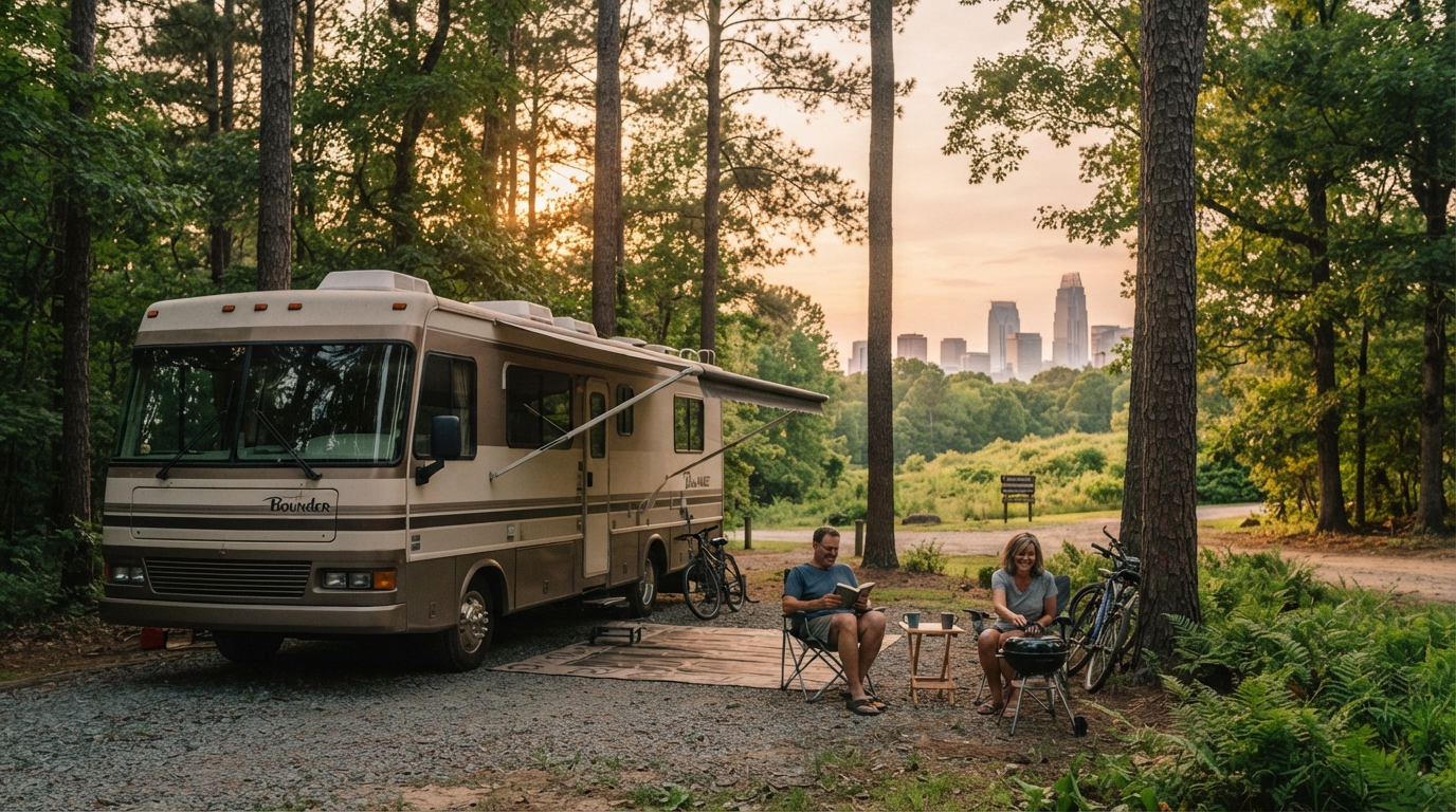 Charlotte to Boston - Blue Ridge Peaks and Boston Cobblestones — campground with a motorhome