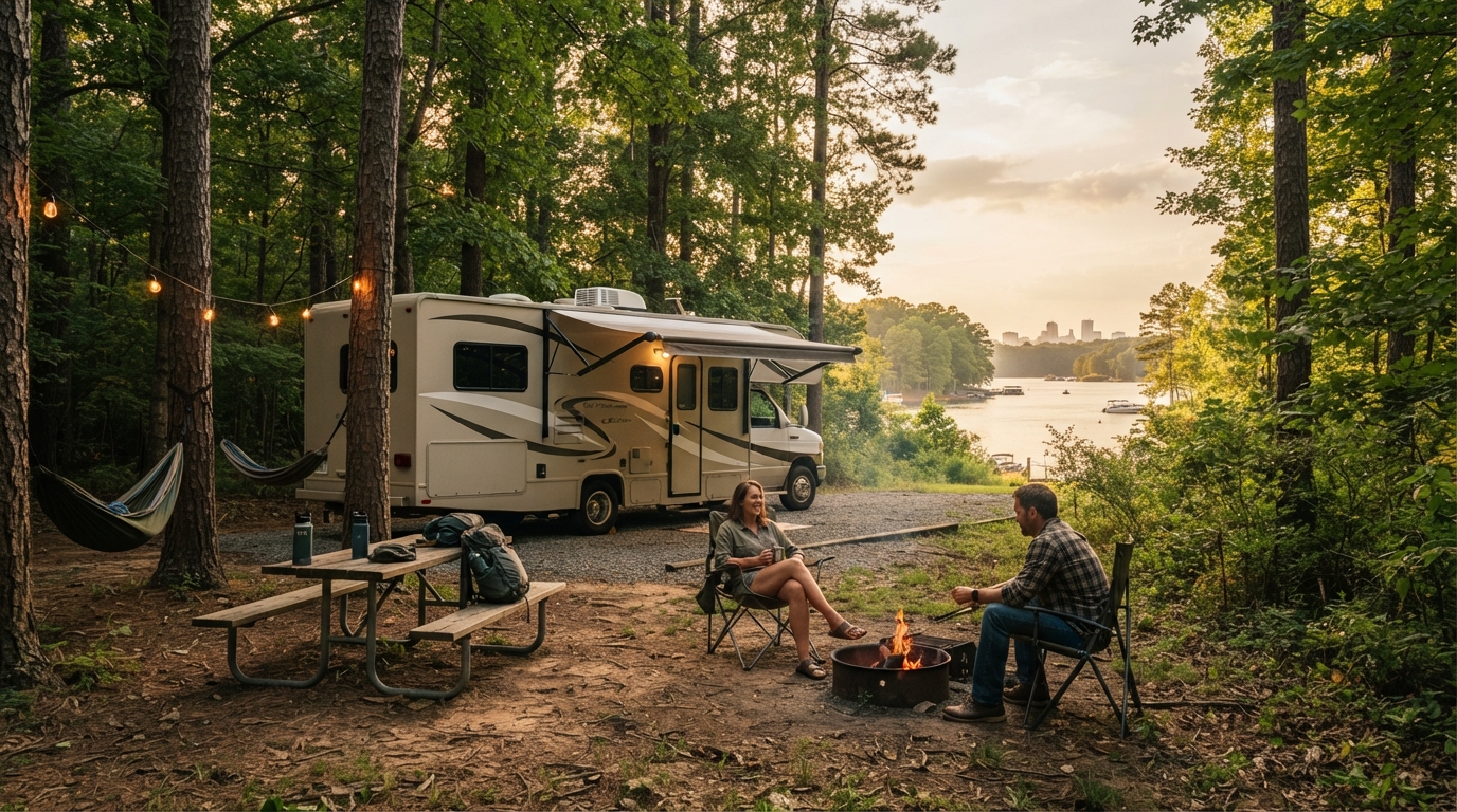 Charlotte Roundtrip - East Coast and Great Smokey Mountains Highlights — campground with a motorhome