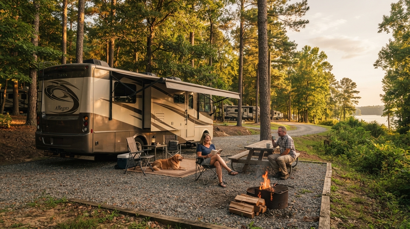 Charlotte Roundtrip — campground with a motorhome
