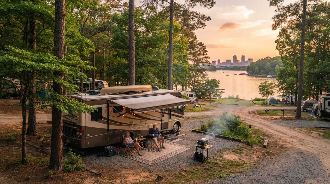 Charlotte Roundtrip - 15-day RV route — campground with a motorhome