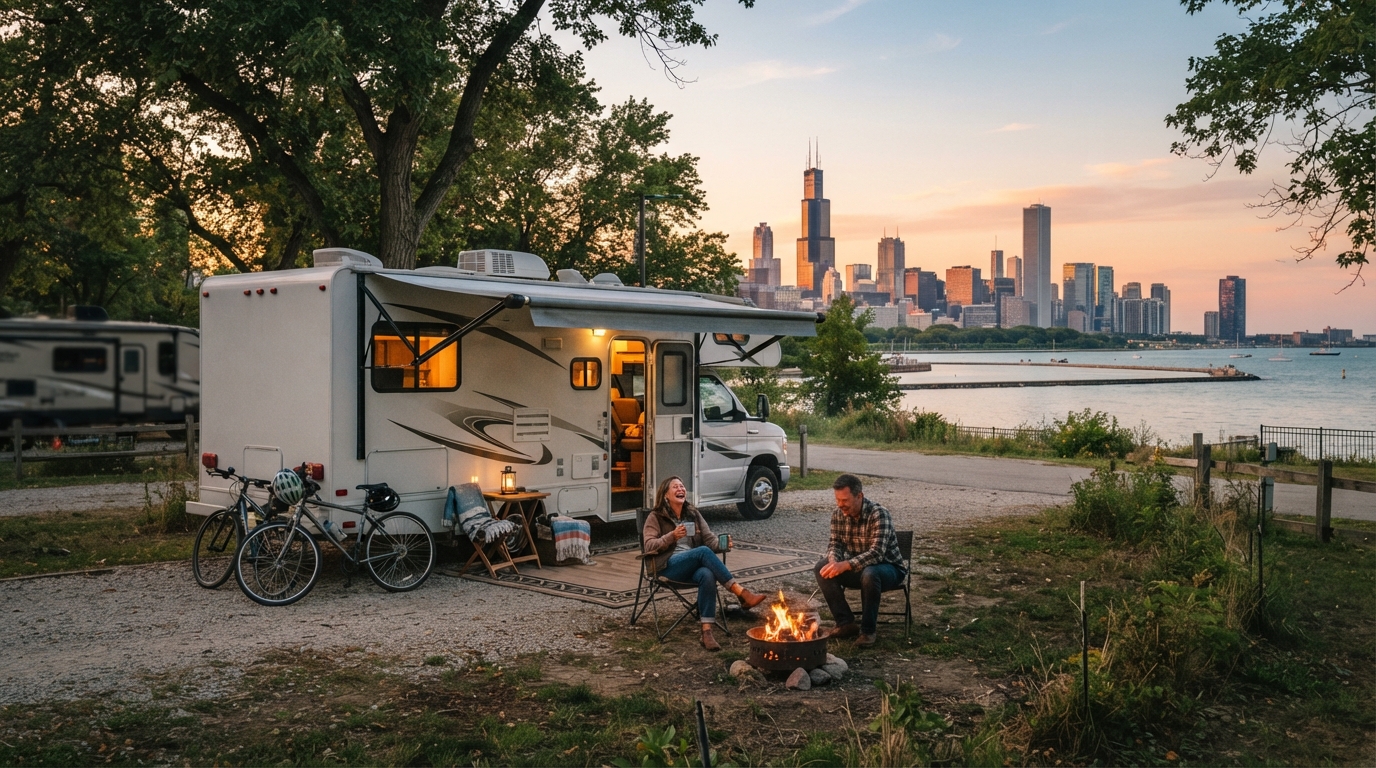 Chicago to San Diego - Route Rhythm: Canyons, Cowboys & Coastal Roads — campground with a motorhome