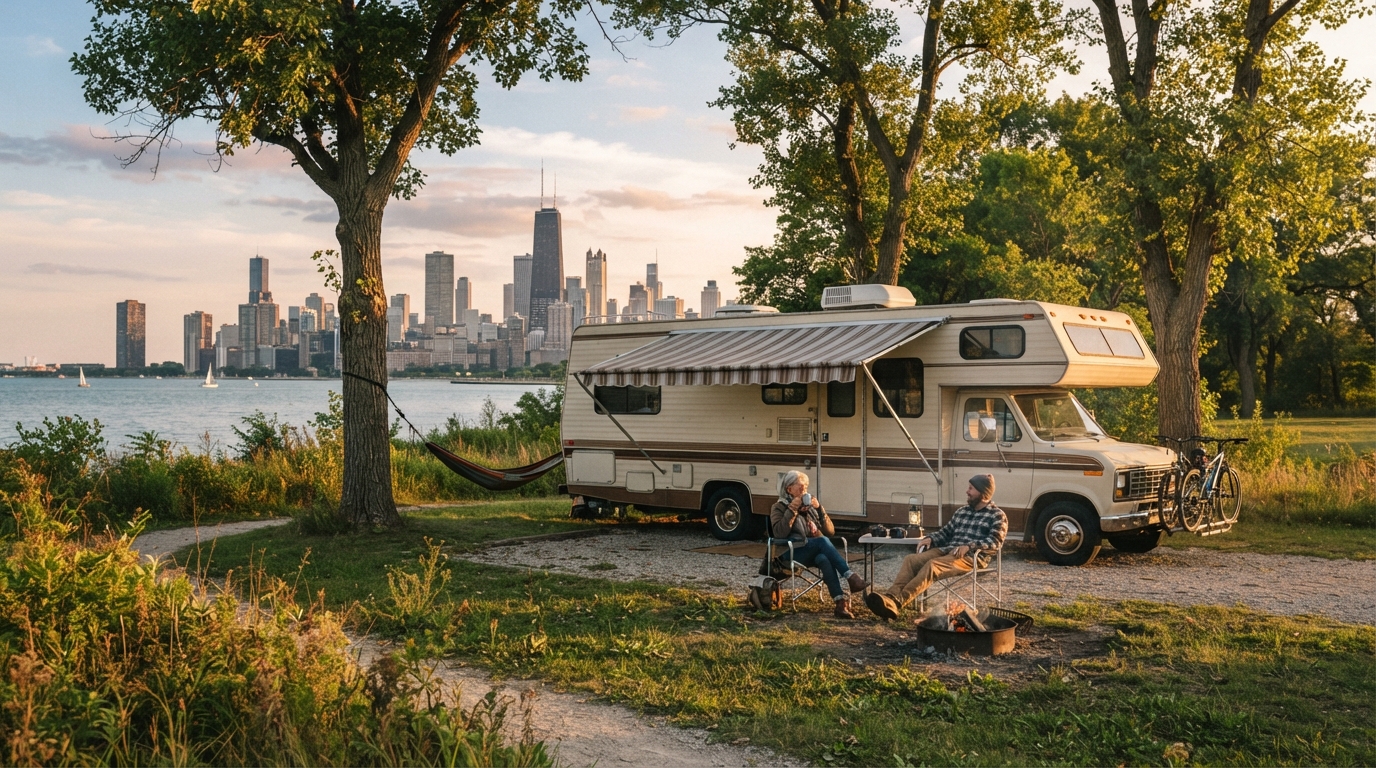 Chicago to Los Angeles - Canyonlands & Culture Trail — campground with a motorhome