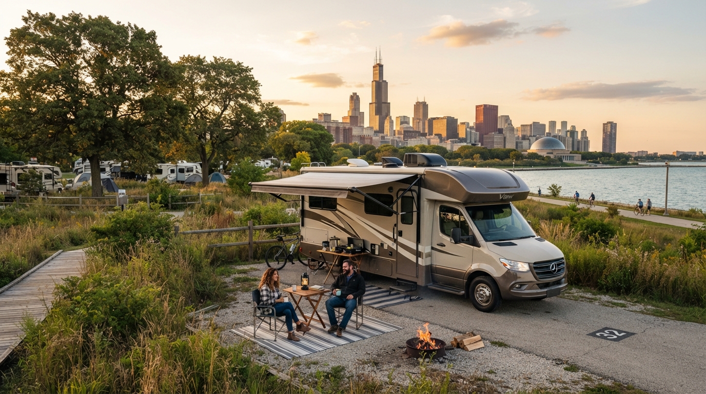 Chicago to Tampa - The Great American Southbound RV Route — campground with a motorhome