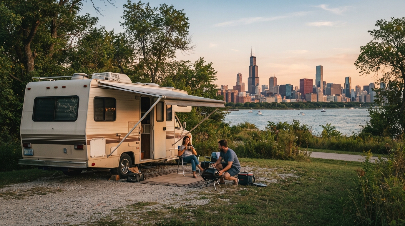 Chicago to Boston - The Rust Belt to Revolution Route — campground with a motorhome