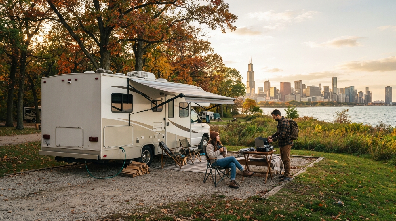 Chicago to Orlando - The Soul Tracks RV Road Trip — campground with a motorhome
