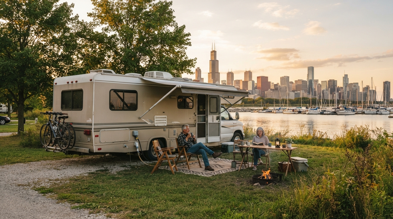 Chicago to New York - City Lights & Countryside Sights - Including Niagara Falls — campground with a motorhome