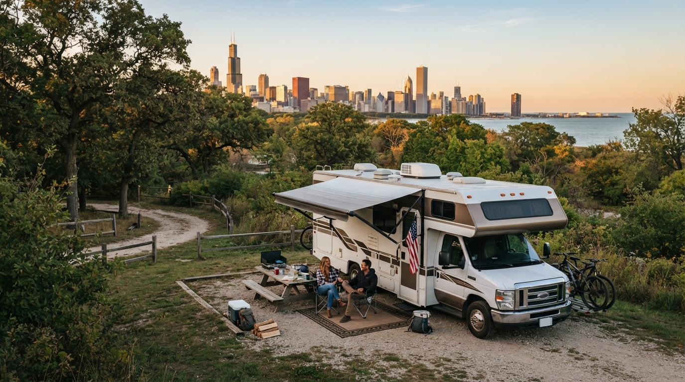 Chicago to Atlanta - The All-American Auto Adventure — campground with a motorhome