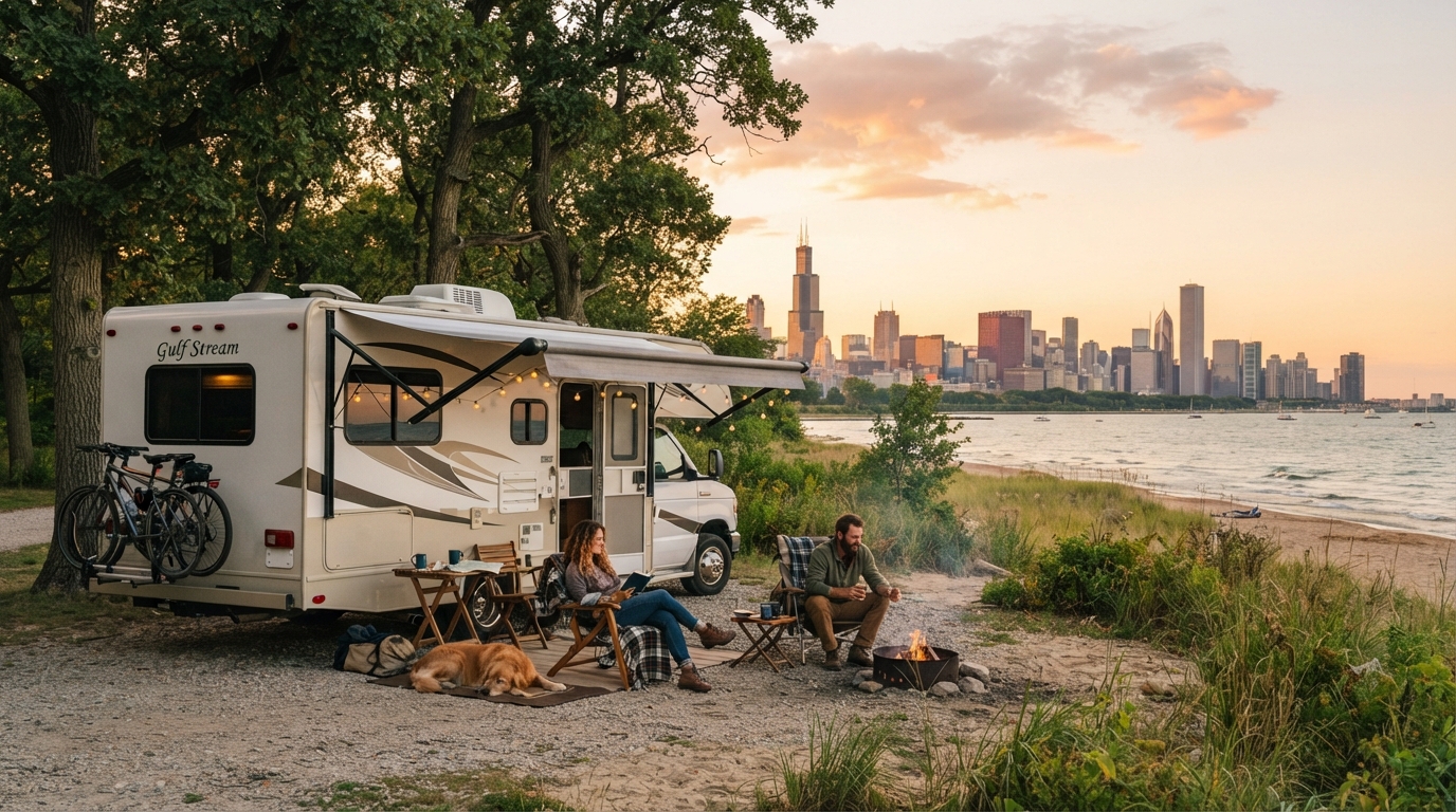 Chicago To New Orleans - 61 Strings: A Musical Motorhome Trip Along the Blues Highway — campground with a motorhome