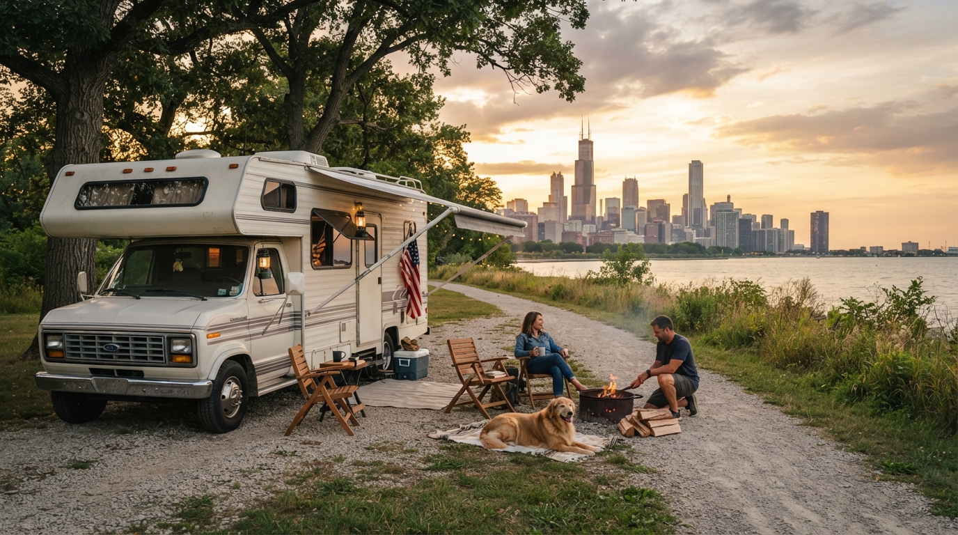 Chicago to Albuquerque - The Mother Road Southbound: A Motorhome Journey — campground with a motorhome