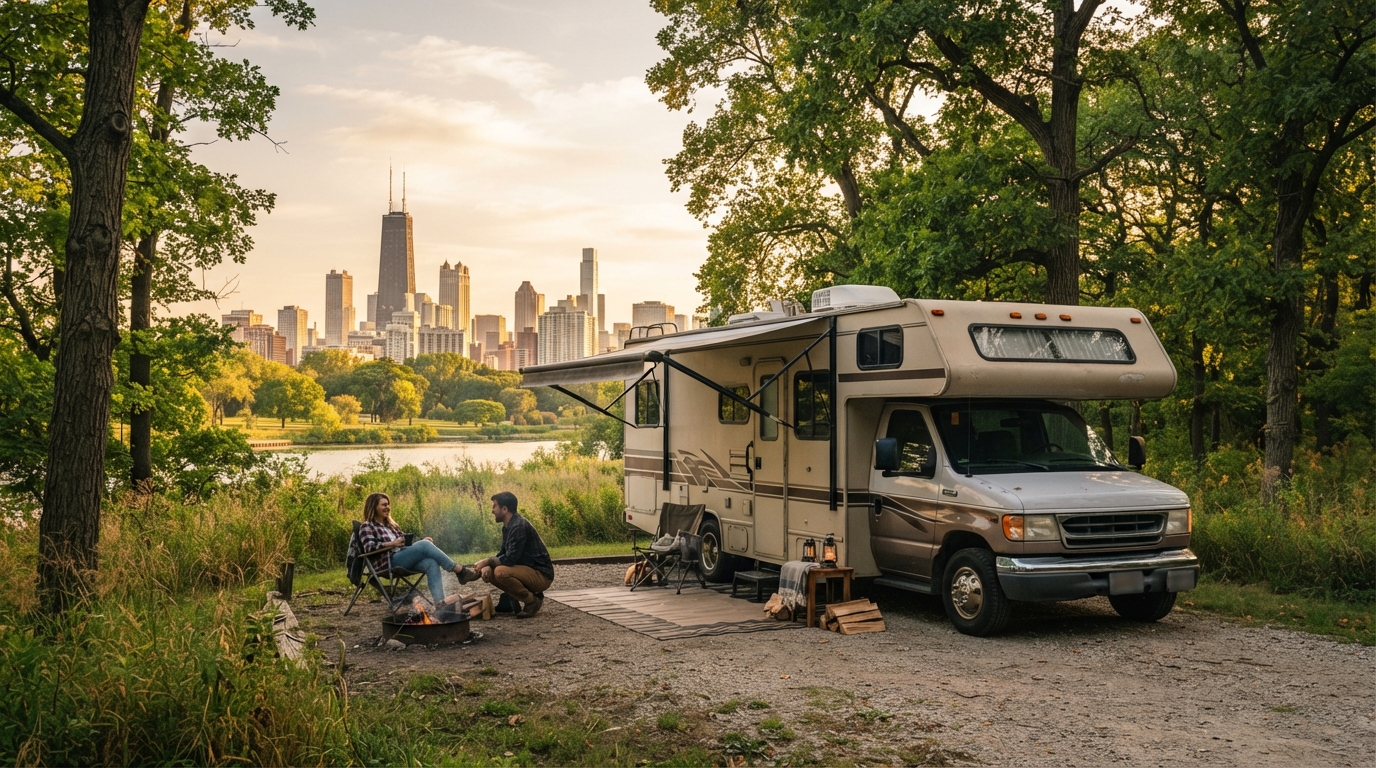 Chicago to Denver - Sunset Routes and Mountain Roots — campground with a motorhome