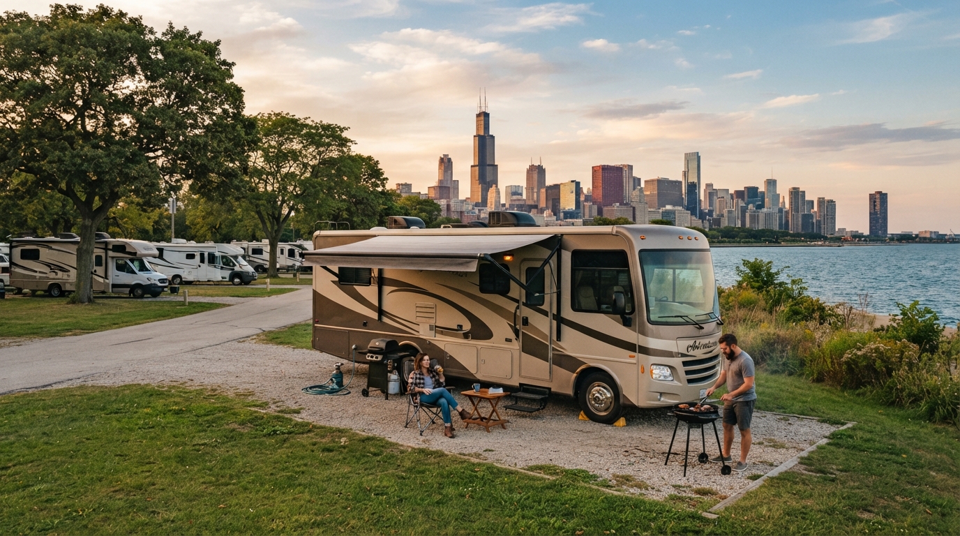 Chicago to New York - Midwest to Manhattan — campground with a motorhome
