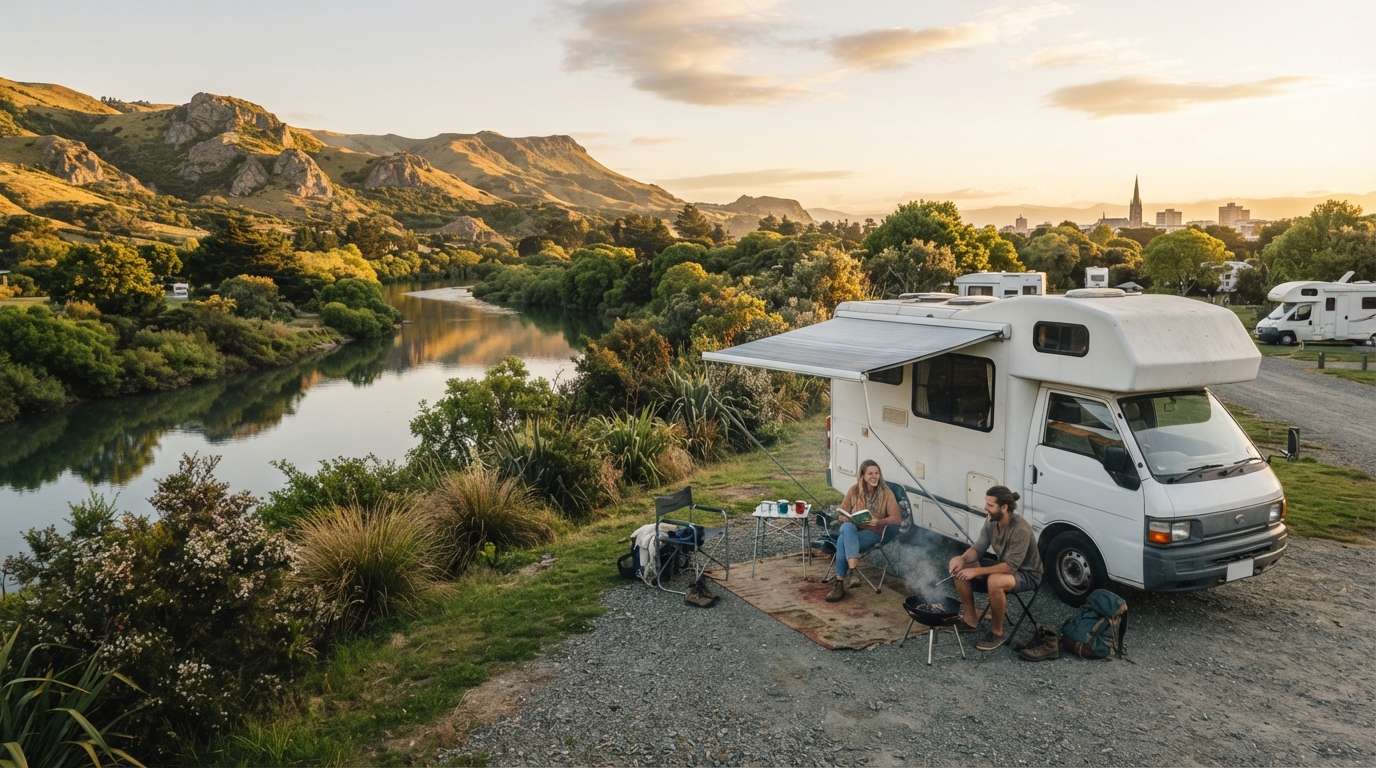 Christchurch to Auckland - The Ultimate Kiwi Road Trip: Mountains, Moors & Movie Sets — campground with a motorhome