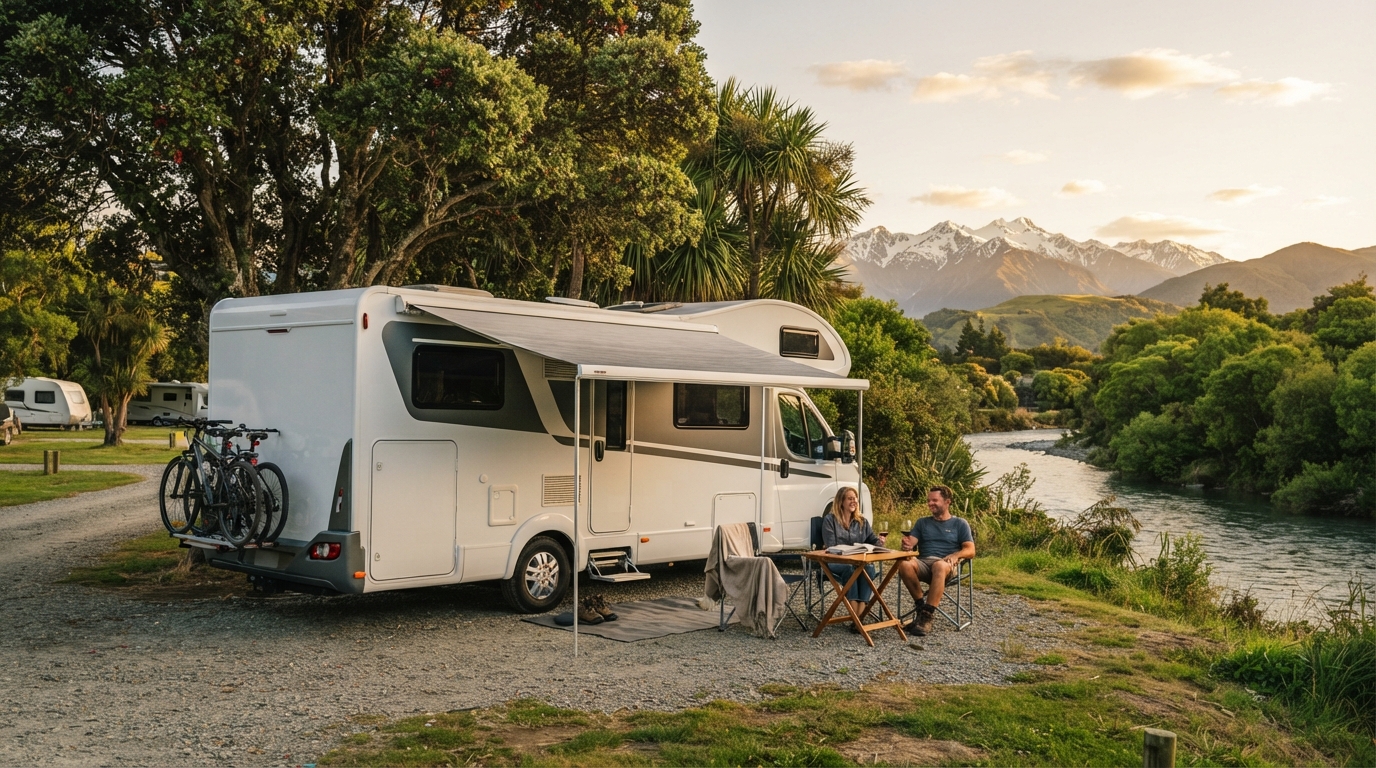 Christchurch Roundtrip - North of the South Island — campground with a motorhome