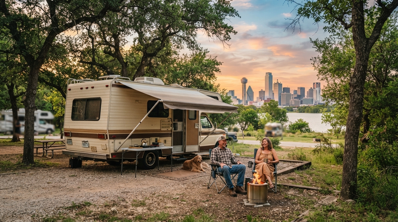 Dallas Roundtrip - South — campground with a motorhome