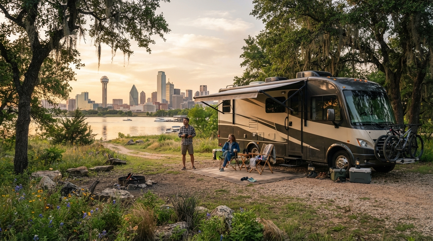 Dallas to Denver - Badlands Bison and Geysers The Ultimate Midwestern RV Trek — campground with a motorhome